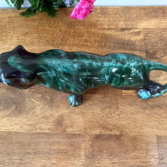 Blue Mountain Pottery Cougar Figurine Green Drip Glaze Canadian Vintage Ceramic - Picture 4 of 7